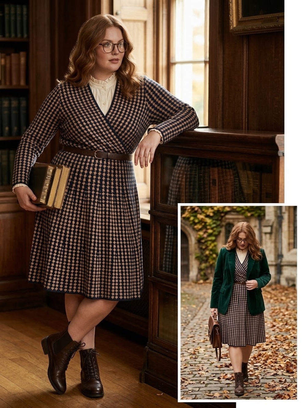 Soft Surroundings 2X Sweater Dress Knit Houndstooth A Line Wrap V Neck Plus size